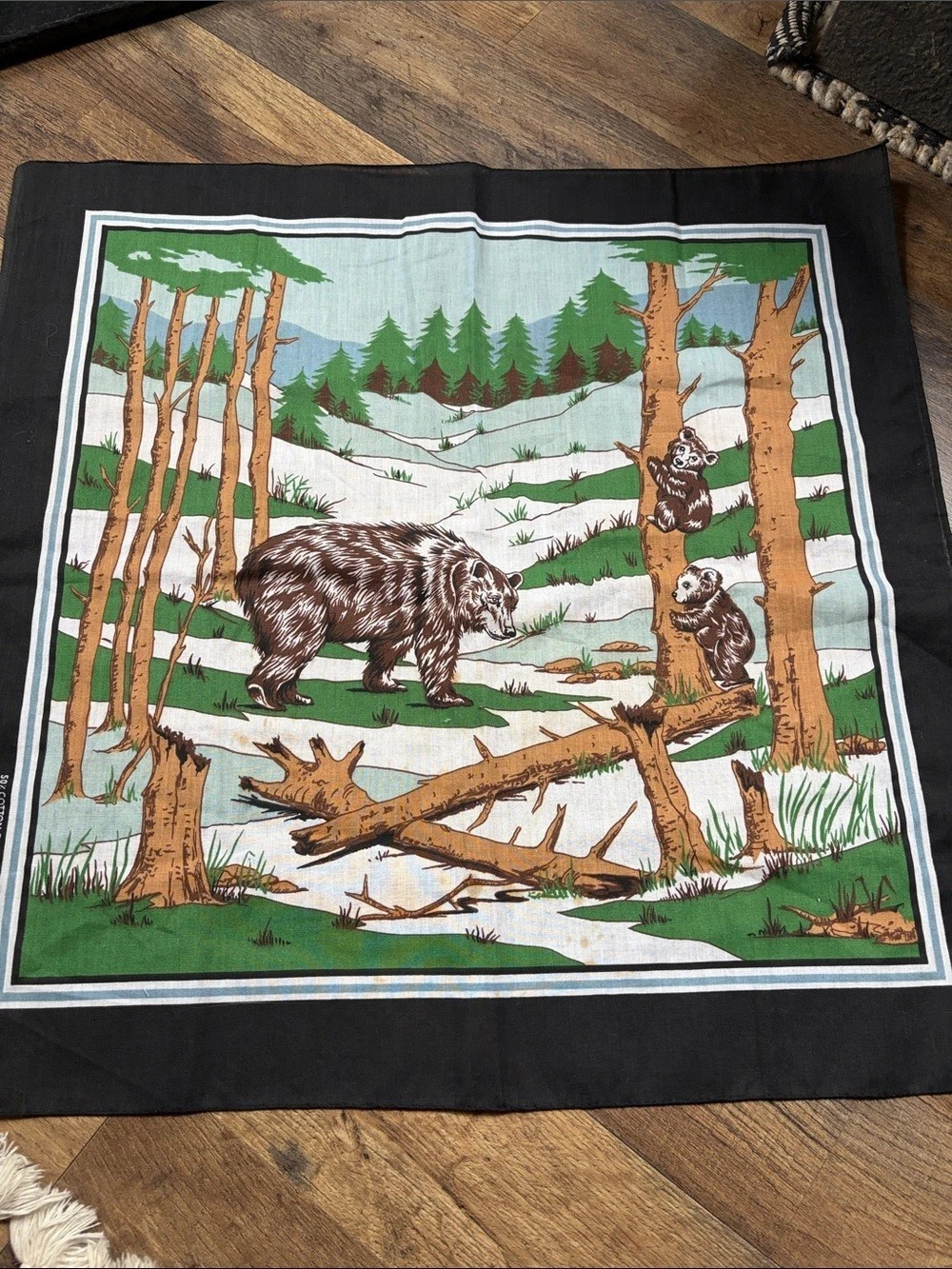 Vintage bandana Woodland Bear and cubs cotton